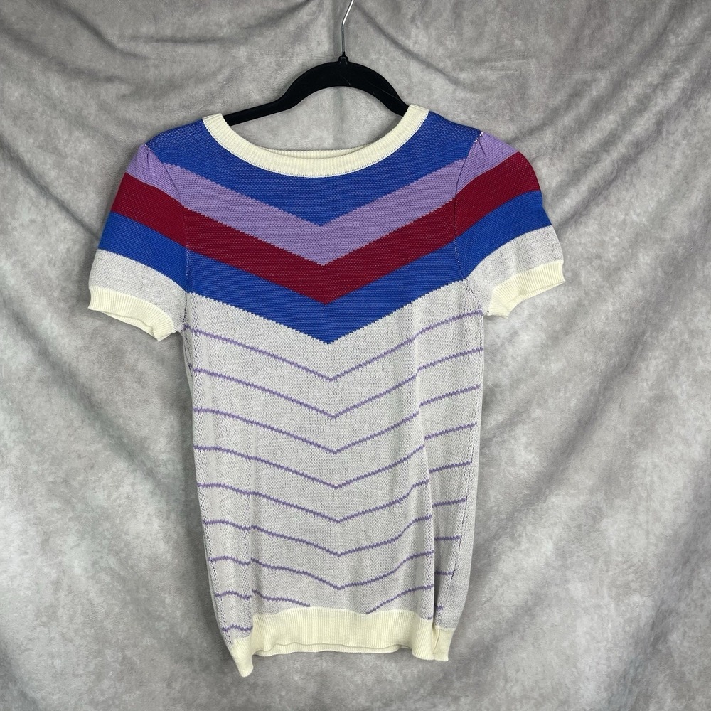 ModCloth Nostalgia Bliss Chevron Striped Rainbow Shortsleeve Top In Multi XXS
